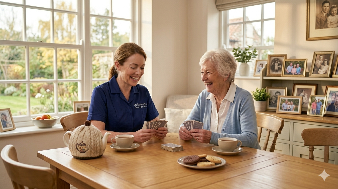 Black African male Professionals Care For You carer walking in the garden with an elderly woman in Norfolk — companionship care bringing joy and connection to older adults in West Norfolk